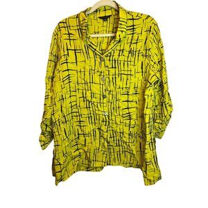 John Mark Blouse Women's XL Wire Collar Abstract Artsy Geometric Black Yellow
